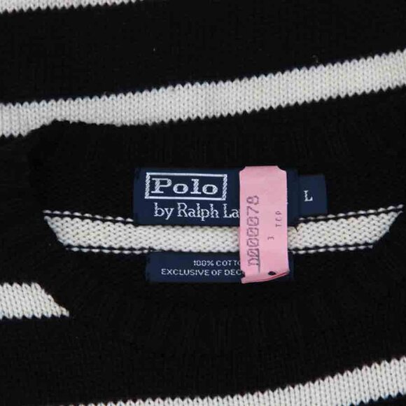 Polo by Ralph Lauren Cotton Sweater Black White Striped Crewneck Men's Size L - Picture 3 of 3